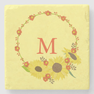 Posavasos De Piedra Monograma Diseño de girasol