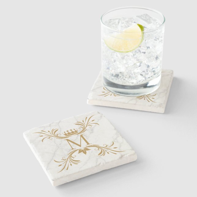 Posavasos De Piedra Monograma dorado personalizado (Lateral)