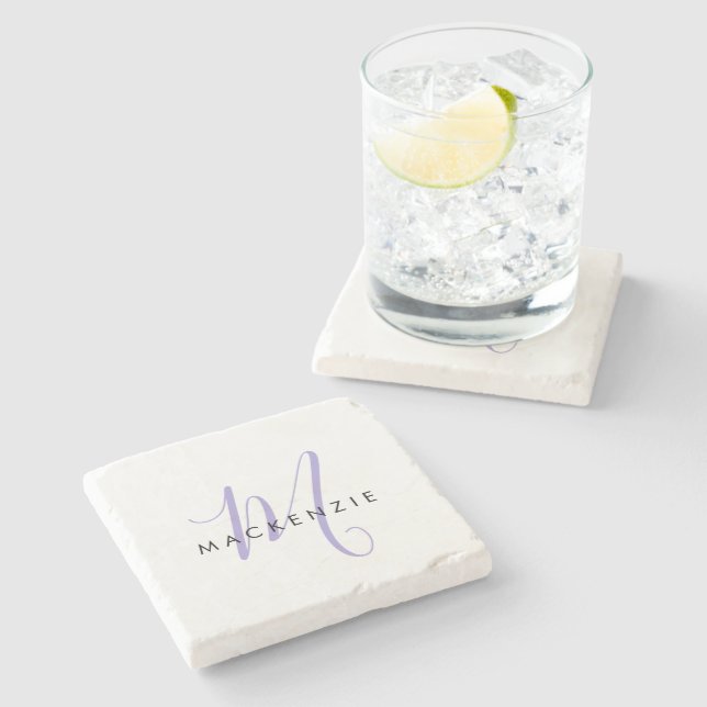 Posavasos De Piedra Monograma elegante de estilo moderno de lavanda bl (Lateral)
