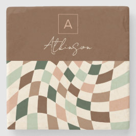 Posavasos De Piedra Monograma elegante de tablero de ajedrez