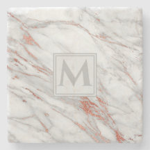 Monograma elegante Rosa de cobre blanco de mármol