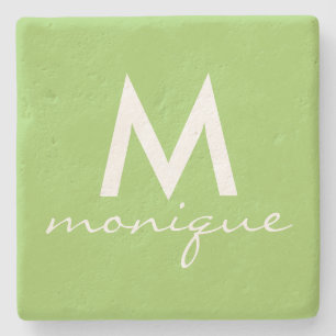 Posavasos De Piedra Monograma en blanco y verde limón