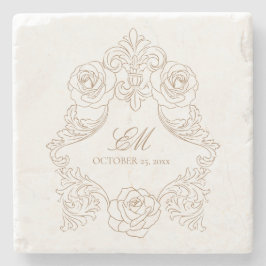 Posavasos De Piedra Monograma Escudo de cosecha de oro Logotipo Boda m