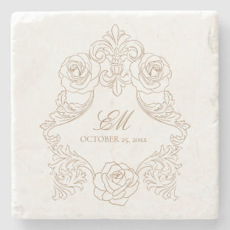 Posavasos De Piedra Monograma Escudo de cosecha de oro Logotipo Boda m