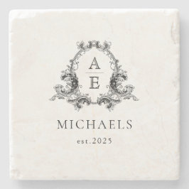 Posavasos De Piedra Monograma Escudo  de Personalizado de lujo clásico