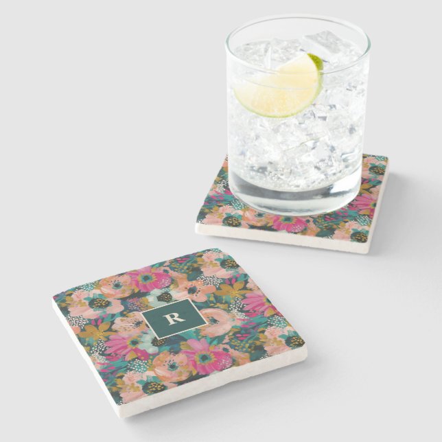 Posavasos De Piedra Monograma Floral (Lateral)