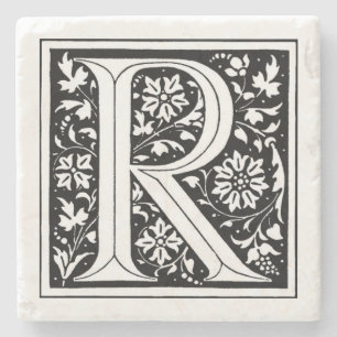 Posavasos De Piedra Monograma Floral de vendimia "R"
