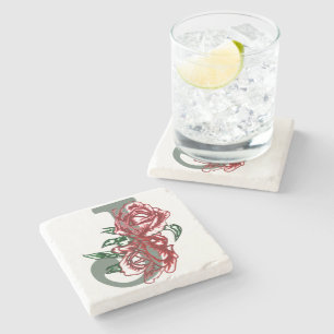 Posavasos De Piedra Monograma floral J letra mayúscula