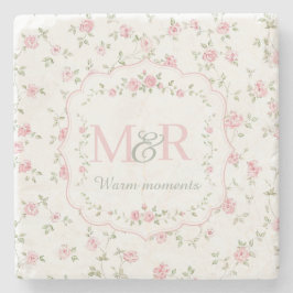 Posavasos De Piedra Monograma Floral Romántico | Cottagecore Vintage