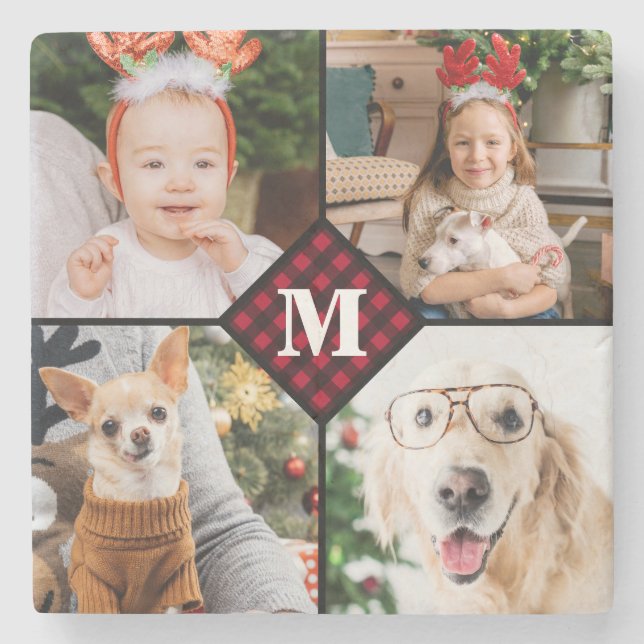 Posavasos De Piedra Monograma fotográfico personalizado 4 con relleno  (Anverso)
