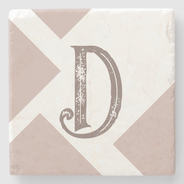 Posavasos De Piedra Monograma geométrico neutro marrón personalizado (Anverso)