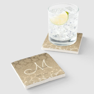 Posavasos De Piedra Monograma Gold Elegant Boda moderno