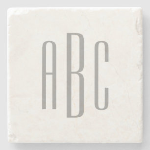 Posavasos De Piedra Monograma Gris simple moderno de tres letras