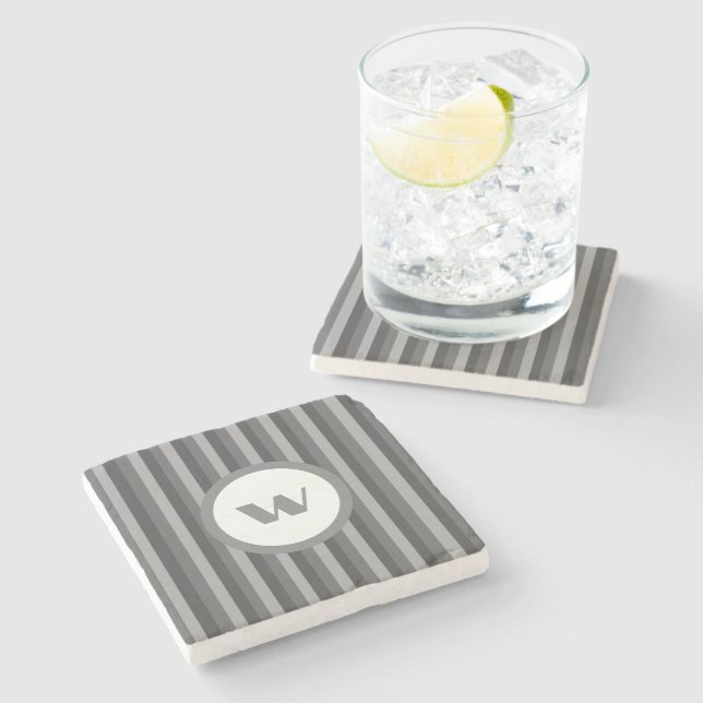 Posavasos De Piedra Monograma Gris Striped Estilo País (Lateral)