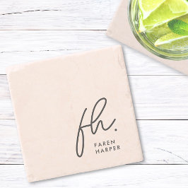 Posavasos De Piedra Monograma Guión Femenino Simple Rubor Moda Rosa