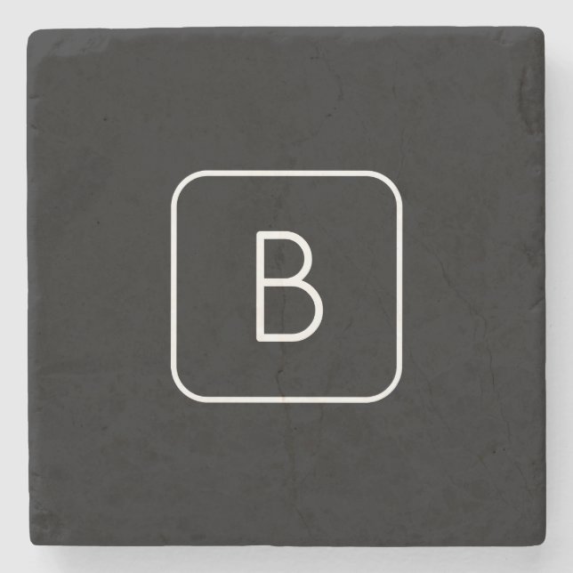 Posavasos De Piedra Monograma inicial con estilo moderno | Blanco y ne (Anverso)