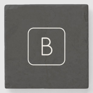 Posavasos De Piedra Monograma Inicial de Estilo Moderno Blanco y Neg
