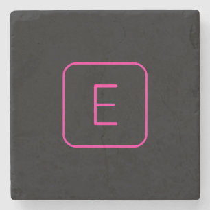 Posavasos De Piedra Monograma Inicial de Estilo Moderno Rosa y Negro
