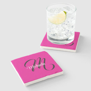 Posavasos De Piedra Monograma inicial de nombre moderno minimalista ro