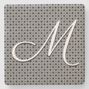 Posavasos De Piedra Monograma inicial geométrico en blanco y negro