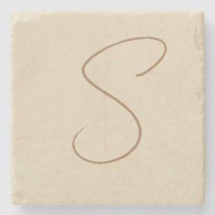 Posavasos De Piedra Monograma inicial manuscrito Beige-clásico