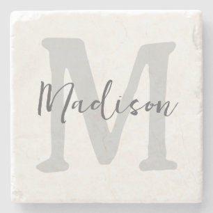 Posavasos De Piedra Monograma inicial y nombre minimalista