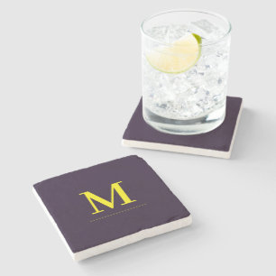 Posavasos De Piedra Monograma minimalista amarillo elegante sofisticad