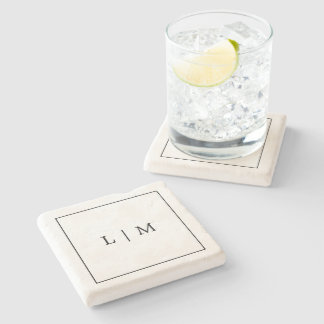 Posavasos De Piedra Monograma minimalista clásico simple en blanco y n