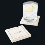 Posavasos De Piedra Monograma Minimalista clásico simple negro y blanc<br><div class="desc">Sencilla montaña de piedra con un diseño moderno y elegante con un monograma de dos letras rodeado por un delgado borde en blanco y negro clásico. Una serie de estas modas y elegantes galas hacen un gran regalo boda para una pareja minimalista.</div>