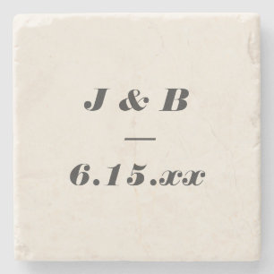Posavasos De Piedra Monograma Minimalista Negro y Marfil Bodas Persona
