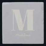Posavasos De Piedra Monograma mínimo moderno Nombre gris inicial<br><div class="desc">Monograma mínimo moderno nombre gris púrpura inicial escayola de piedra</div>