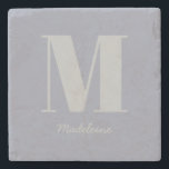 Posavasos De Piedra Monograma mínimo moderno Nombre gris inicial<br><div class="desc">Monograma mínimo moderno nombre gris púrpura inicial escayola de piedra</div>