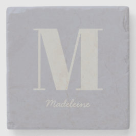 Posavasos De Piedra Monograma mínimo moderno Nombre gris inicial