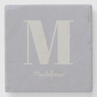 Posavasos De Piedra Monograma mínimo moderno Nombre gris inicial