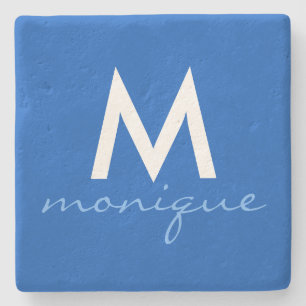 Posavasos De Piedra Monograma moderno - azul dulce