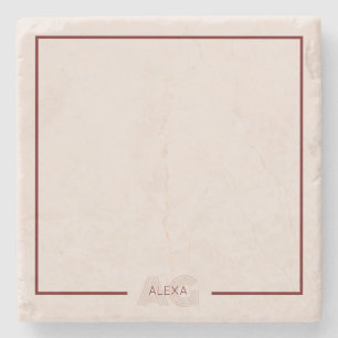 Posavasos De Piedra Monograma moderno de beige y vino