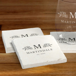 Posavasos De Piedra Monograma moderno de familia rusa personalizado