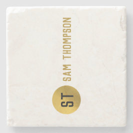 Posavasos De Piedra Monograma moderno de lujo y negro personalizado