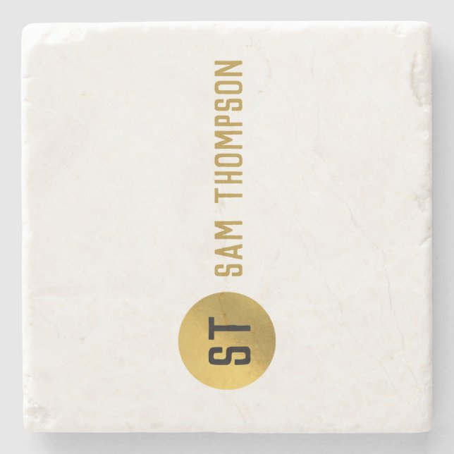 Posavasos De Piedra Monograma moderno de lujo y negro personalizado (Anverso)