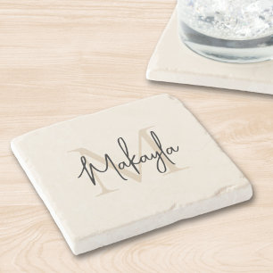 Posavasos De Piedra Monograma Moderno de Nombre