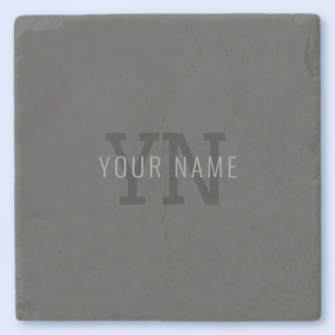 Posavasos De Piedra Monograma moderno de nombre (u otro texto) en gris
