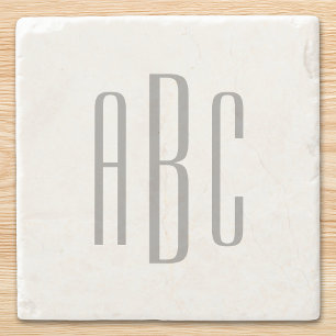 Posavasos De Piedra Monograma Moderno de Tres Letras en Gris Simple