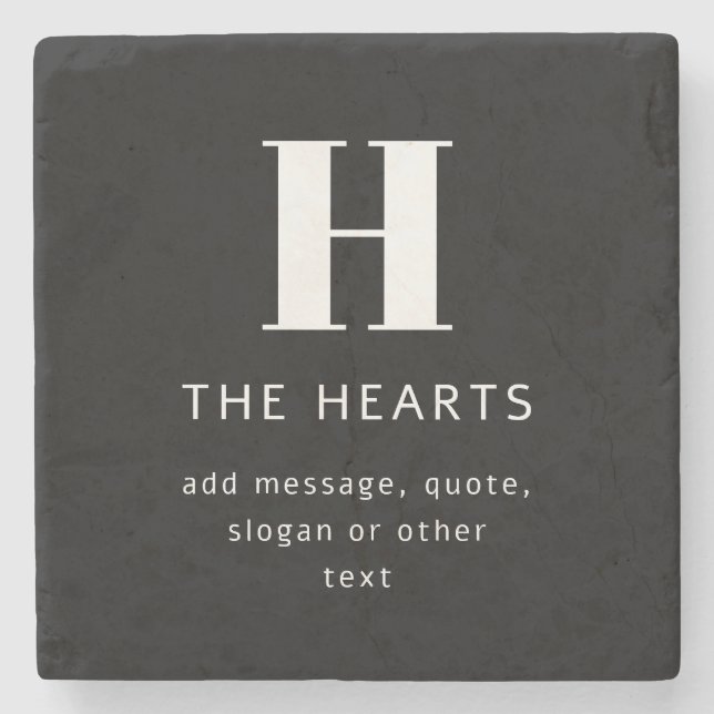 Posavasos De Piedra Monograma moderno editable nombre y mensaje | Negr (Anverso)