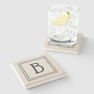 Posavasos De Piedra Monograma Moderno Elegante Inicial Marrón y Negro