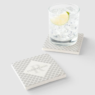 Posavasos De Piedra Monograma moderno geométrico gris y blanco