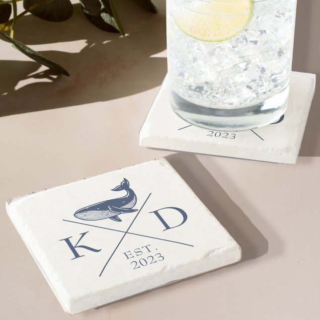 Posavasos De Piedra Monograma náutico Monograma montaña rusa de piedra (Immerse yourself in the calming, serene energy of the sea with our Monogram Whale Stone Coaster)