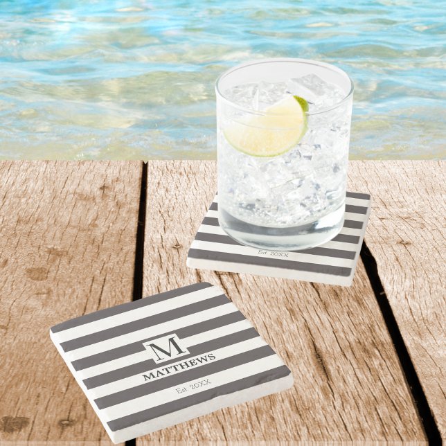 Posavasos De Piedra Monograma Naval Stripes Familia Nombre Casa Playa (Subido por el creador)