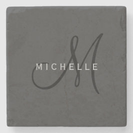 Posavasos De Piedra Monograma negro profesional Gray Your Name