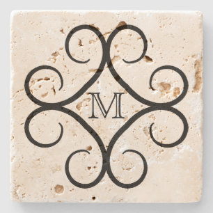 Posavasos De Piedra Monograma negro simple del remolino