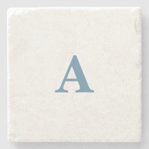Posavasos De Piedra Monograma Nombre inicial Dusty azul blanco simple